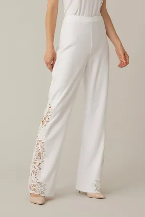 Women's Joseph Ribkoff | Flowing Lace Detail Wide Leg Pant | Vanilla