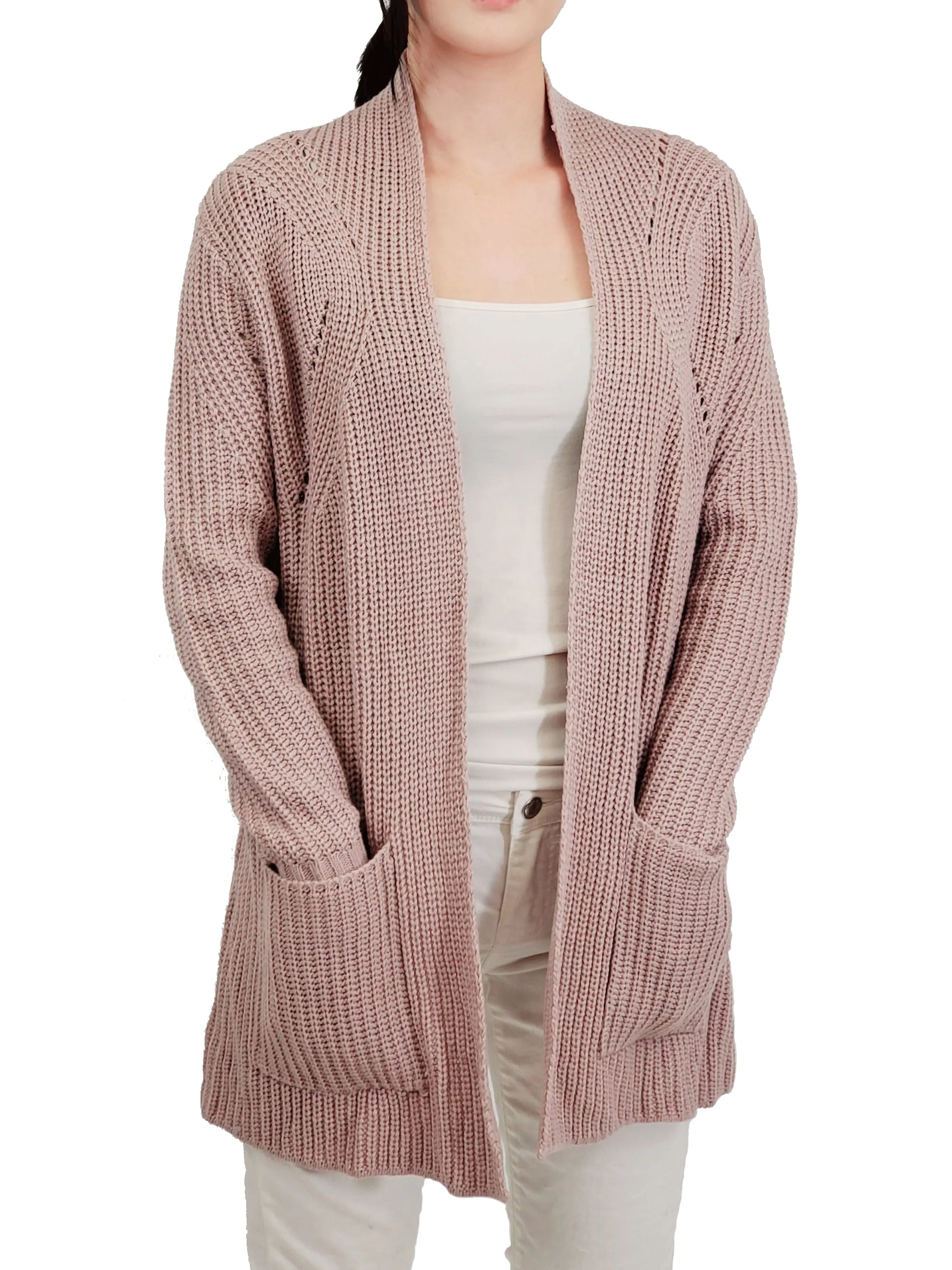 Women's Stylish Drape Long Sleeve Sweater Cardigan Jacket with Two Pockets HK8189