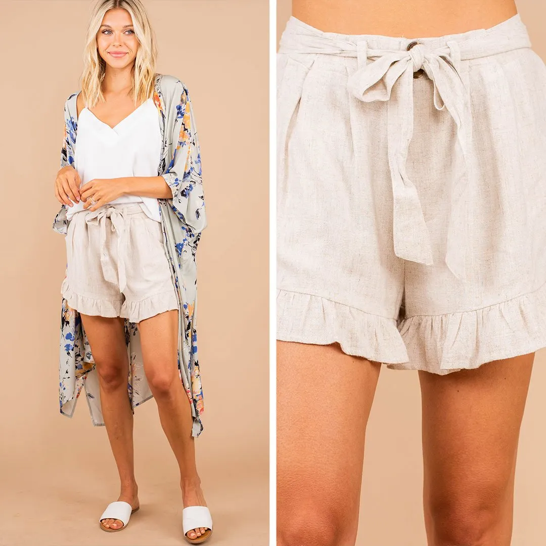 Work On It Oatmeal White Ruffled Shorts